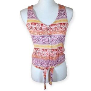 LUCKY BRAND PURPLE, ORANGE, & YELLOW BUTTON DOWN TIE SHIRT SZ.XS EUC.